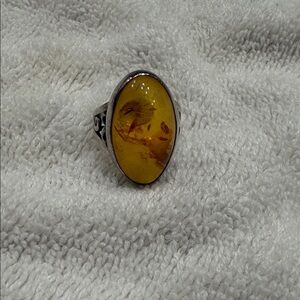 Elegant Amber Sterling Silver Ring